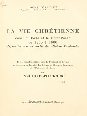 cover image of La vie chrétienne dans le Doubs et la Haute-Saône de 1860 à 1900